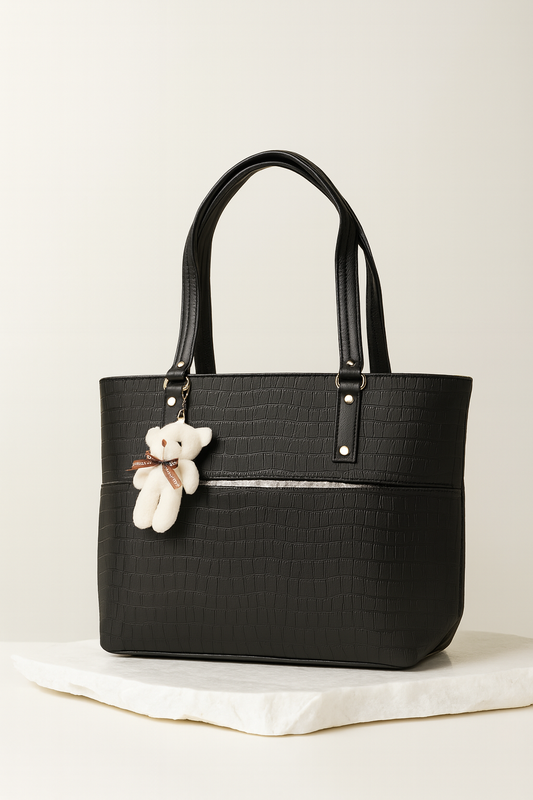 Large Capacity Fashion Shoulder Bag with Teddy Bear Charm for Work, School & Everyday Use