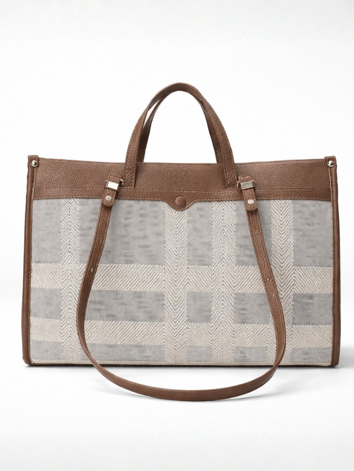 Premium Canvas & PU Leather Travel Tote Coffee Bag for Women