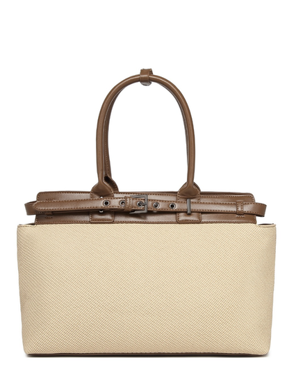 Premium Jute & PU Leather Structured Tote Beige Bag for Women
