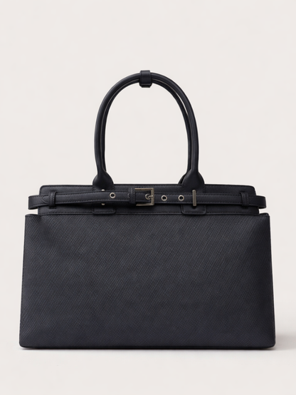 Premium Jute & PU Leather Structured Tote Black Bag for Women