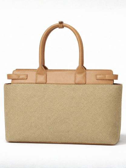 Premium Jute & PU Leather Structured Tote Olive Green Bag for Women