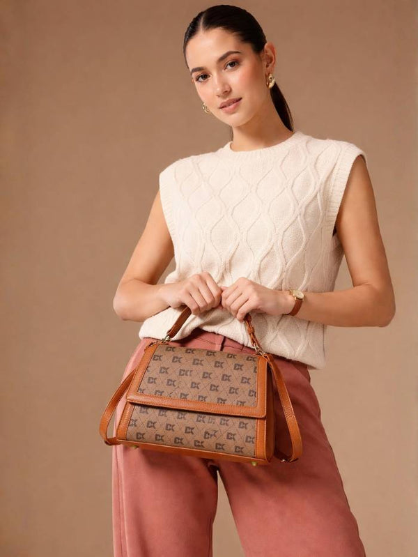 TAN Women  Printed Satchel Handbag