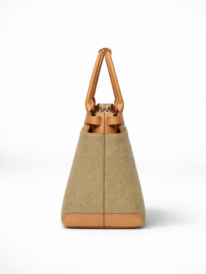 Premium Jute & PU Leather Structured Tote Olive Green Bag for Women