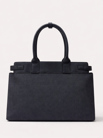 Premium Jute & PU Leather Structured Tote Black Bag for Women