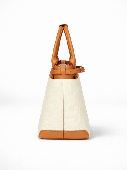 Premium Jute & PU Leather Structured Tote Off White Bag for Women