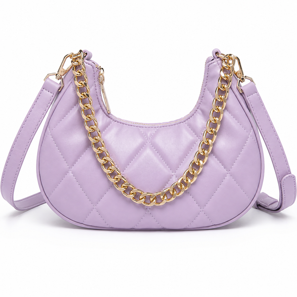 QUILTED LUXE PURPLE CHAIN SHOULDER BAG