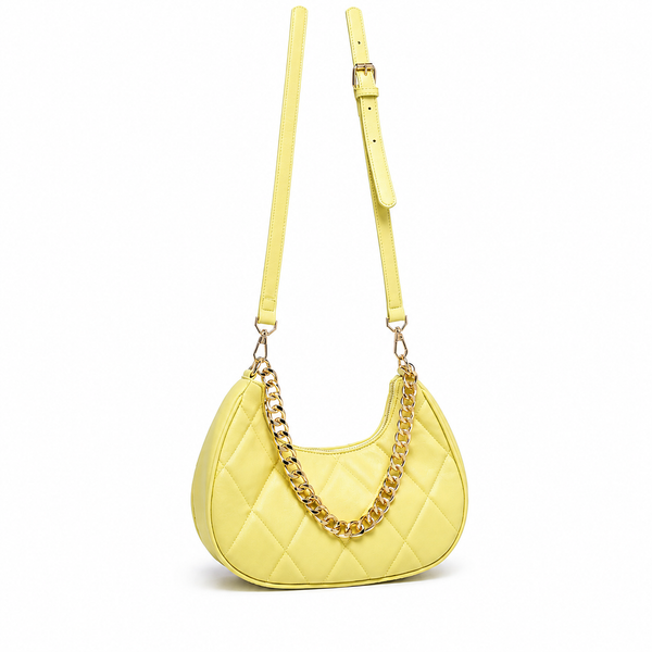 QUILTED LUXE YELLOW CHAIN SHOULDER BAG